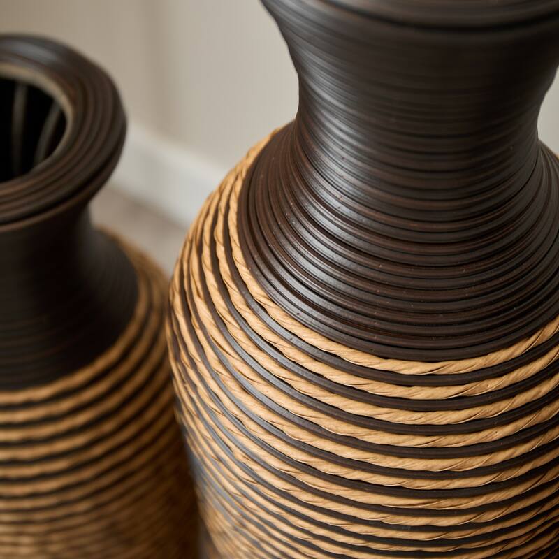 3-piece set of beige+black decorative floor vases, classic and neat floor vases with high independent flower racks