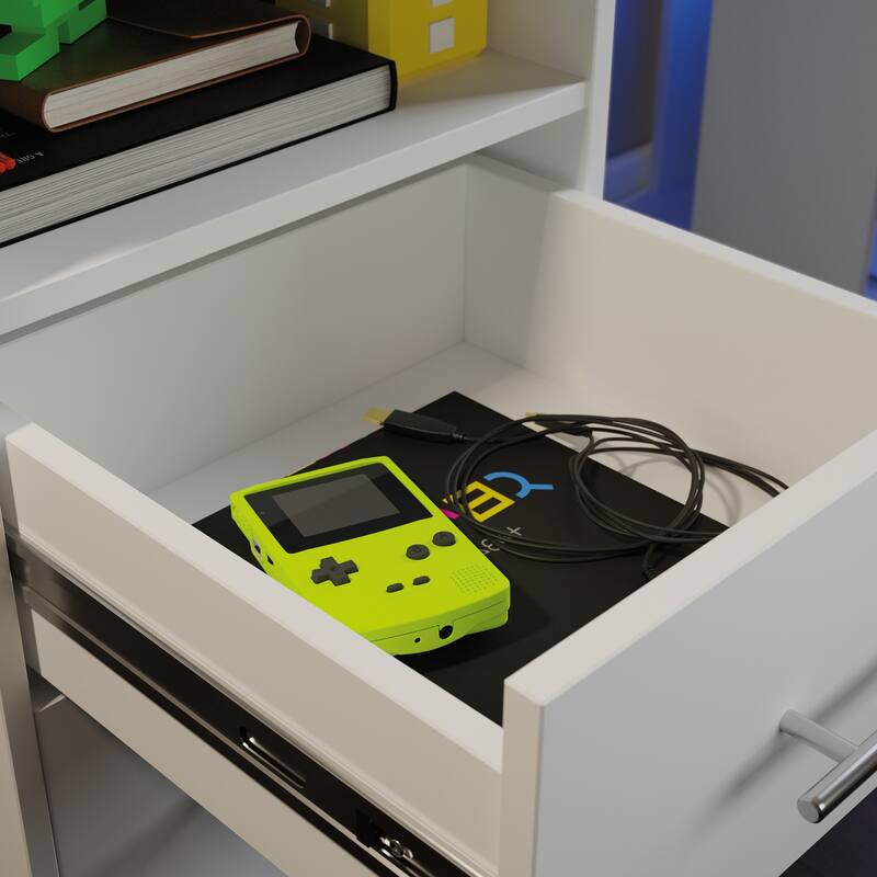 Engineered Wood Traditional Gaming Desk with 2 Drawers, White