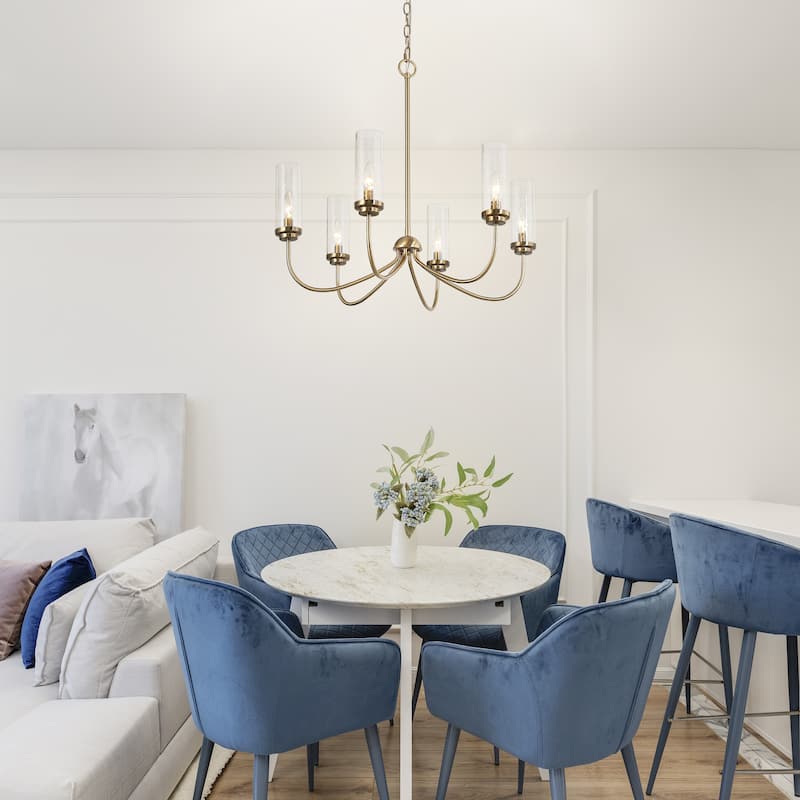 Maisi Modern Glam 6-Light Gold Cylinder Glass Chandelier for Dining Room Bedroom - D25"xH24.5"
