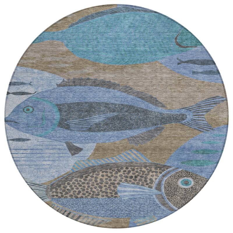 Machine Washable Indoor/ Outdoor Modern Fish Chantille Rug