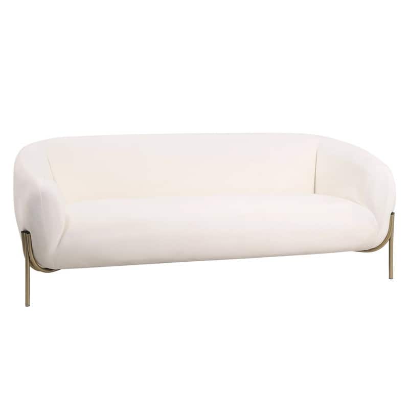 Zuno Modern Velvet Upholstered 3-Seater Sofa with Curved Seamless Design Gold Metal Base Plush Foam Cushions Easy Assembly