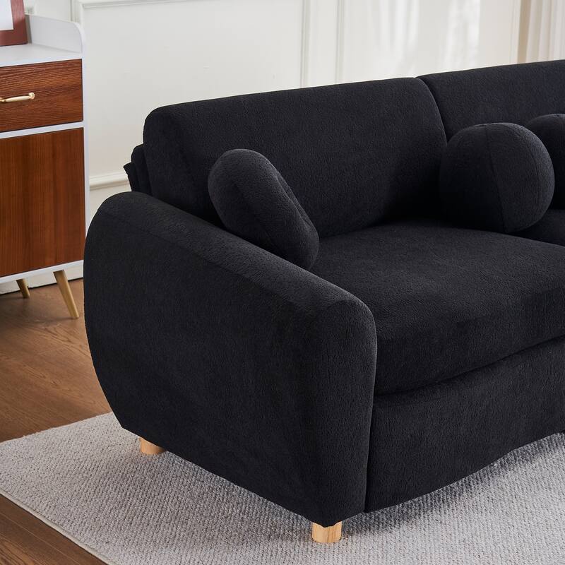 Modern Tufted Chenille Loveseat, Futon Sectional Love Seat Couch, Upholstered Sofa with 2 Pillows & 3 Lumbar Pillows