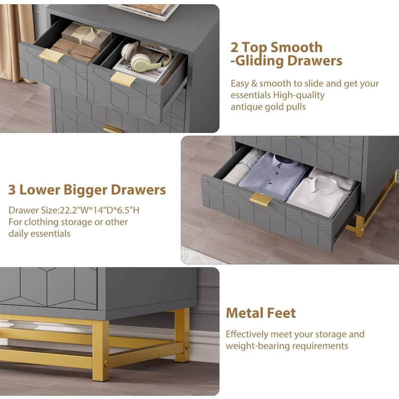 5 Drawer Dresser for Bedroom, Living Room, Entryway
