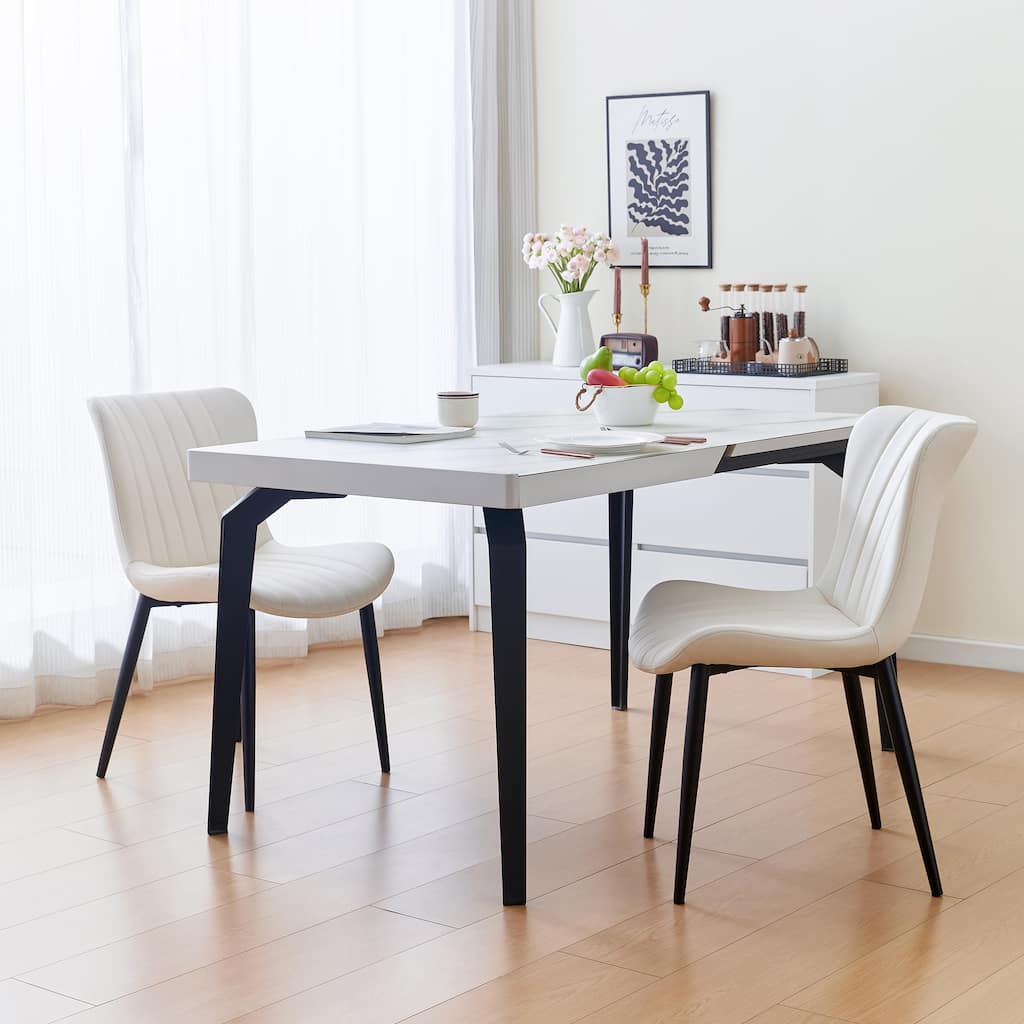 Dining Chairs Set of 2, Modern Upholstered Dining Chairs, Armless Faux Leather Accent Chairs with Backrest, Metal Legs