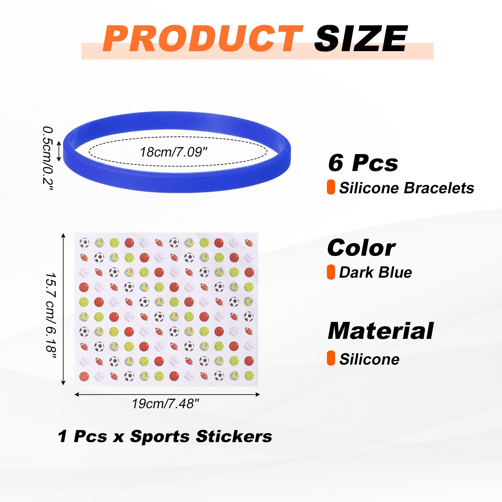 Silicone Bracelets, Rubber Wristbands, Blank Rubber Bracelets Stretch Bands with Sports Stickers