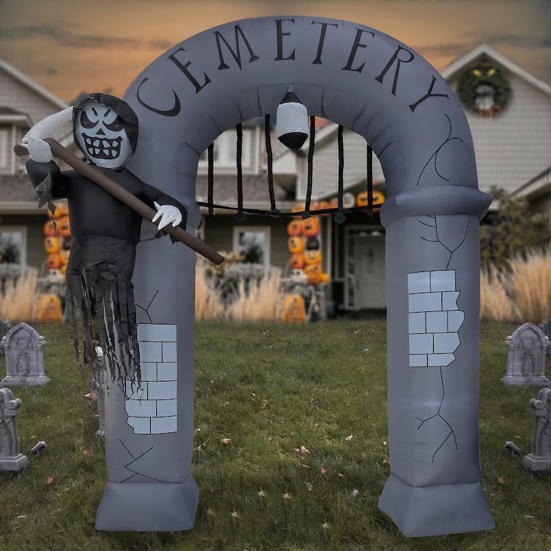 National Tree Company 12 ft. Inflatable Halloween Ghost Arch, 7 White LED Lights- UL