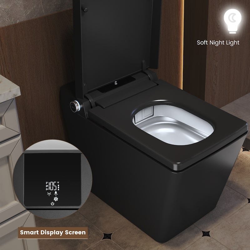 Elongated Smart Bidet Toilet with Foot Sensor, Auto Flush, LED Display, Heated Seat