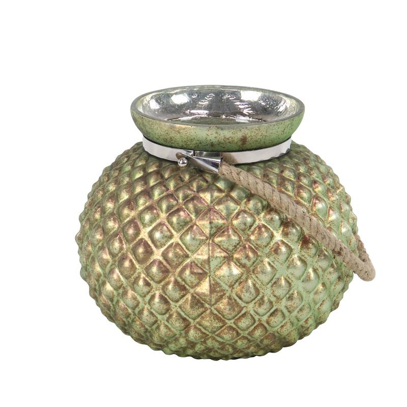 Green Glass Natural Candle Holder Set of 2 9 x 11 x 11