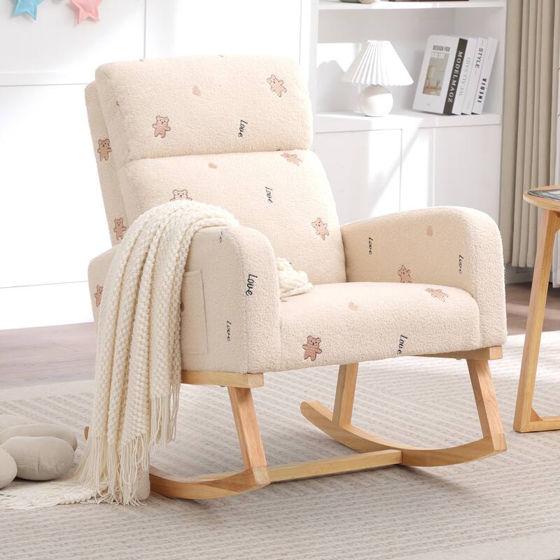 HOMYKA 28" Wide Rocking Chair for Nursery with Solid Wood Leg