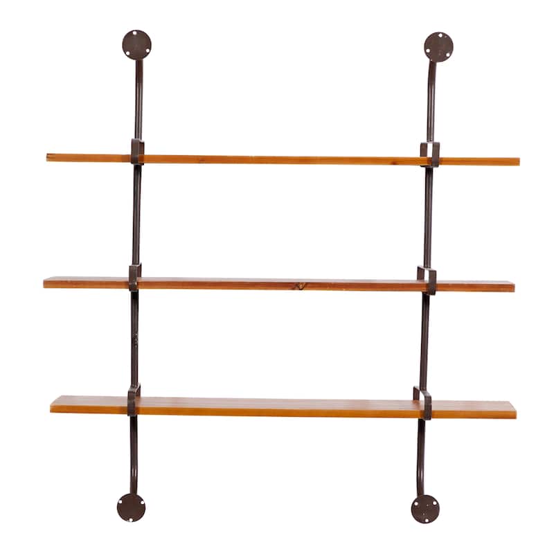 3 Level Wood Wall Shelf with Black Metal Brackets - Brown or Gray