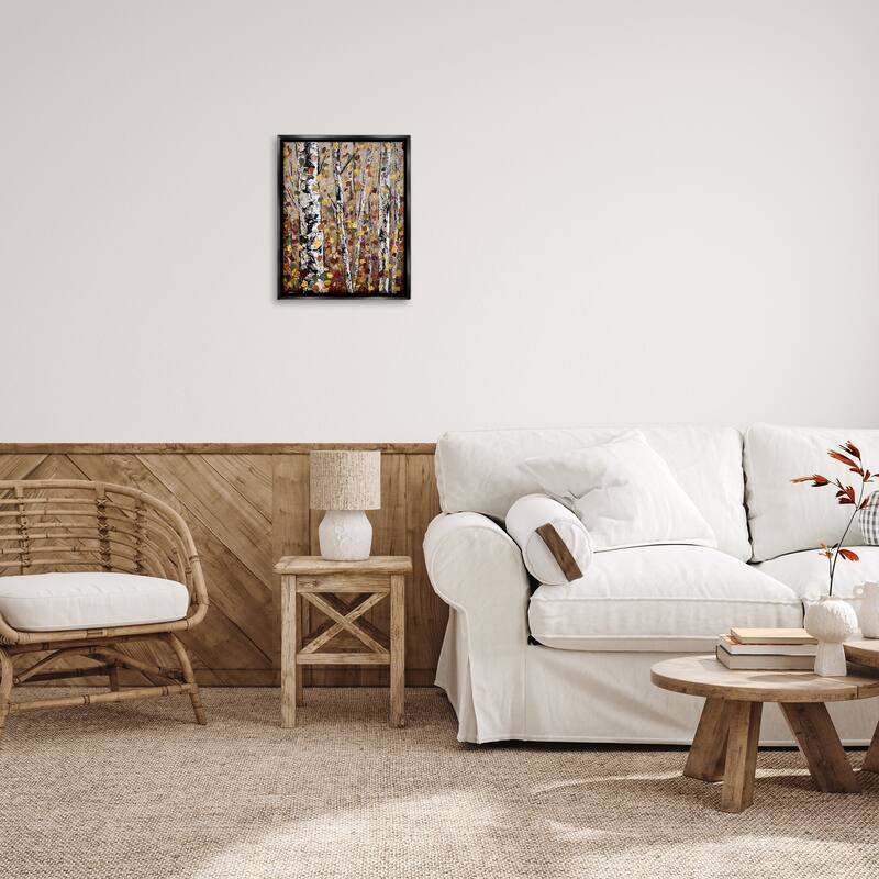 Stupell Autumn Birch Trees Abstract Leaves Framed Floater Canvas Wall Art by Jen Seeley