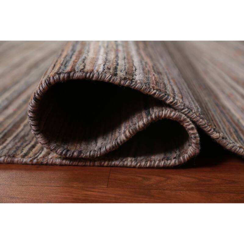 Striped Gabbeh Indian Area Rug Handmade Brown Wool Carpet - 8'0" x 9'8"