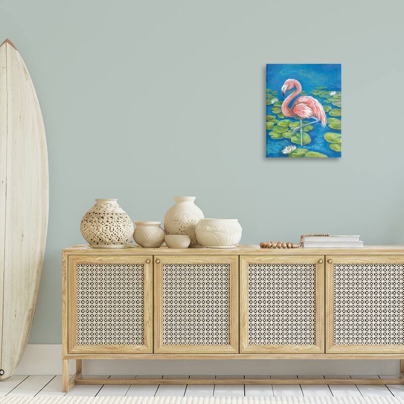 Stupell Balancing Flamingo & Lily Pads Canvas Wall Art Design By Diane Kater