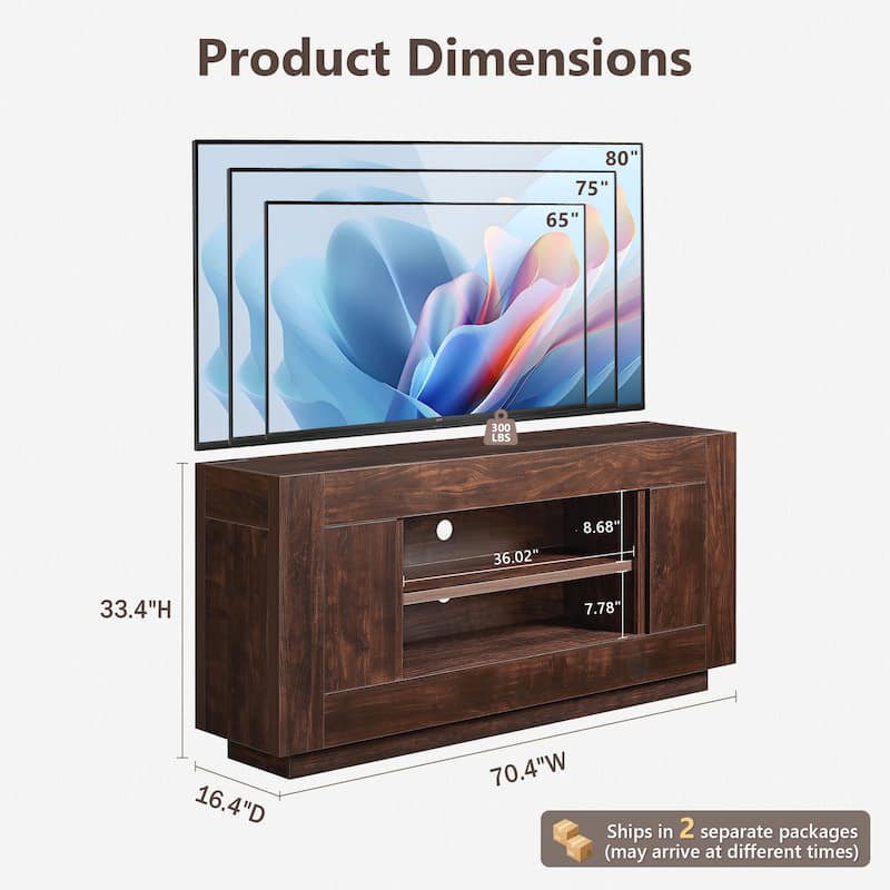 70" Modern TV Stand, Wood Entertainment Center for TVs Up to 80"