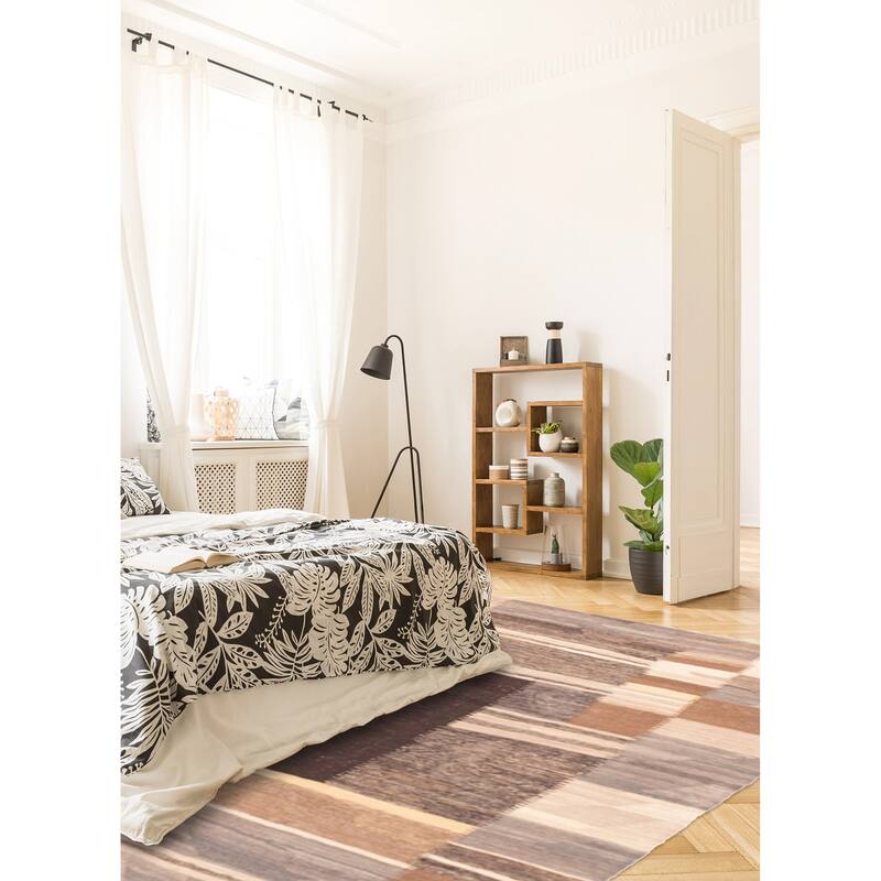 ECARPETGALLERY Flat-Weave Boho Brown Wool Kilim - 5'0 x 6'7