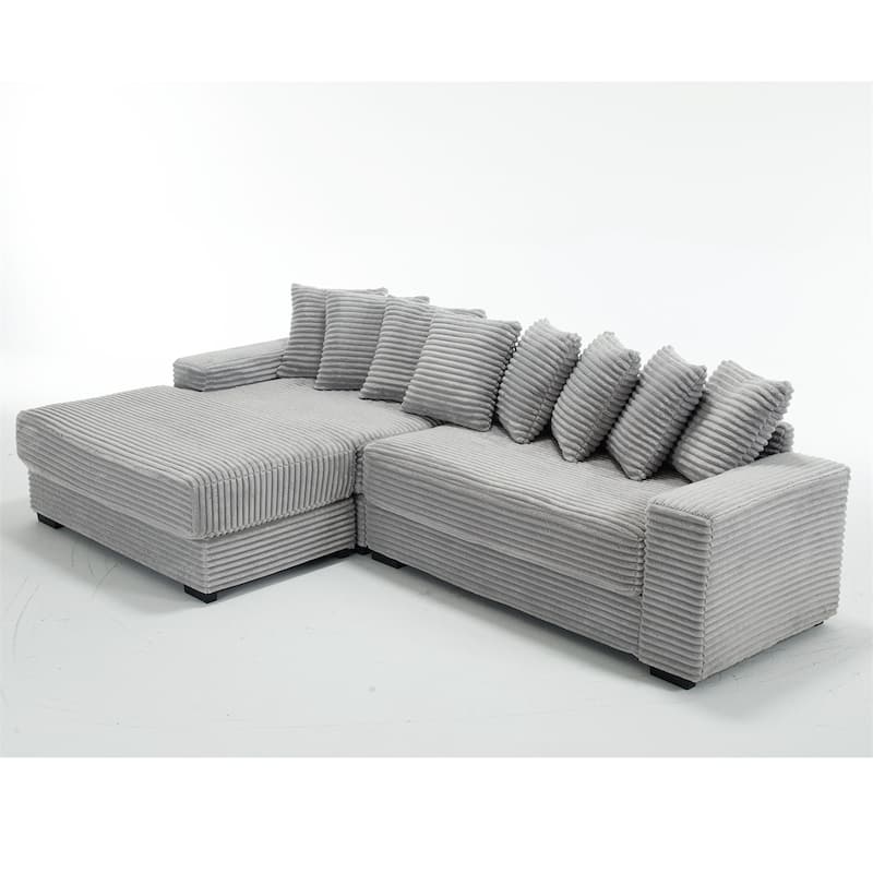 2-Piece Couches, Corduroy L-Shaped Sofa Chaise with 8 Throw Pillows