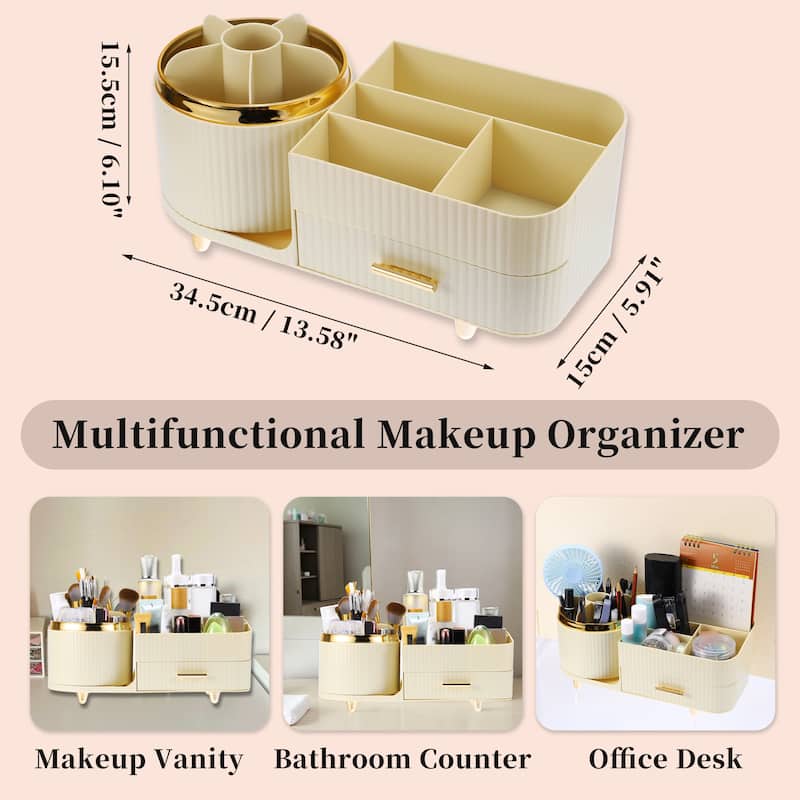 Makeup Organizer 360 Rotating Makeup Organizer for Vanity w/ Drawer - 13.58"x6.10"x5.91"