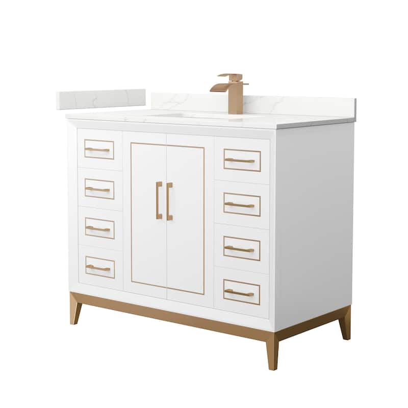 Wyndham Collection WCH515142S-QTZ-UNSMXX Marlena 42" Free Standing - White / Giotto Quartz Top / Satin Bronze Hardware