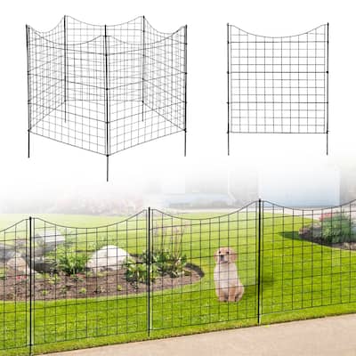 36" x 39" Black Decorative 5-Panel Metal Garden Fence Rustproof Pathway or Flower Bed Border - 36”W x 39”H