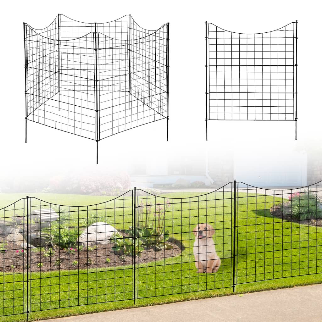 36" x 39" Black Decorative 5-Panel Metal Garden Fence Rustproof Pathway or Flower Bed Border - 36”W x 39”H