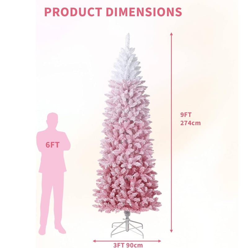 Prelit Pink Gradient Snow Flocked Christmas Tree, Xmas Tree - N/A