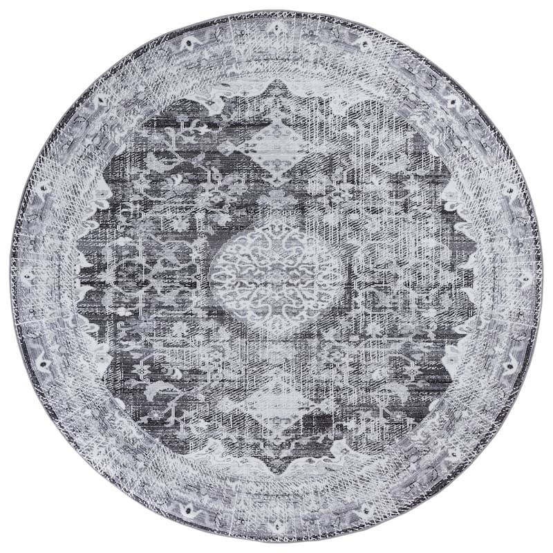 SAFAVIEH Tucson Floor Transitional Rug - 6' Round - Dark Grey/Light Grey