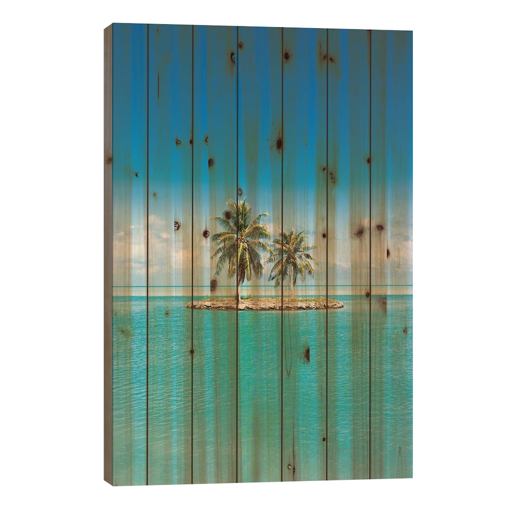Small Tropical Island With Palm Trees Print On Wood by Jan Becke - Multi-Color