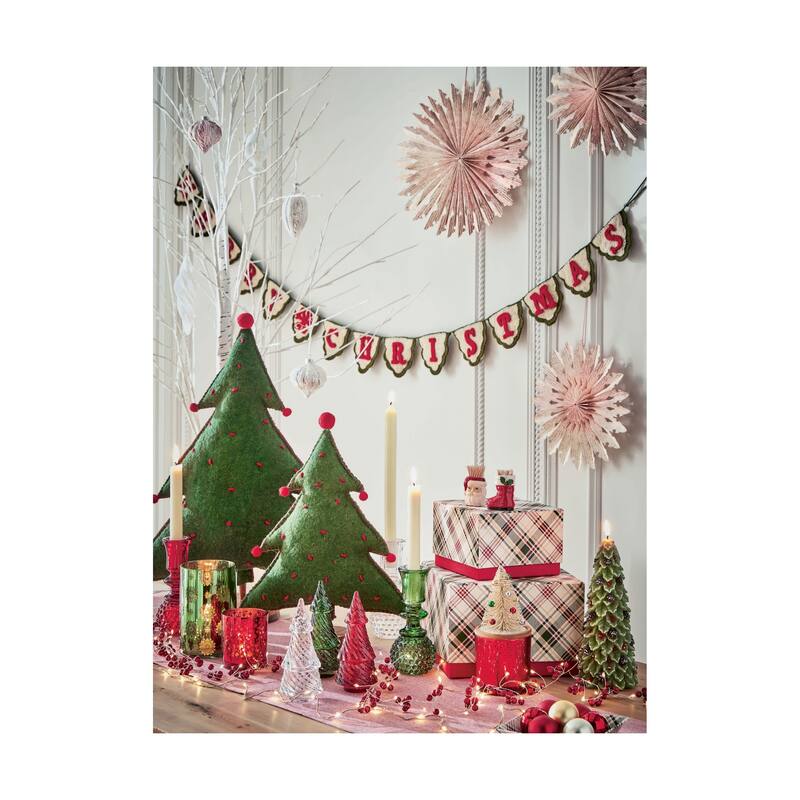 Merry Tree Felt Green Christmas Tree Tabletop Mantel Decor Large, 24 in