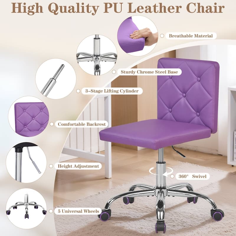Javlergo Armless Office Desk Chair PU Leather Mid-Back Adjustable Height 360° Rolling Swivel 10 Colors Available Office Chair