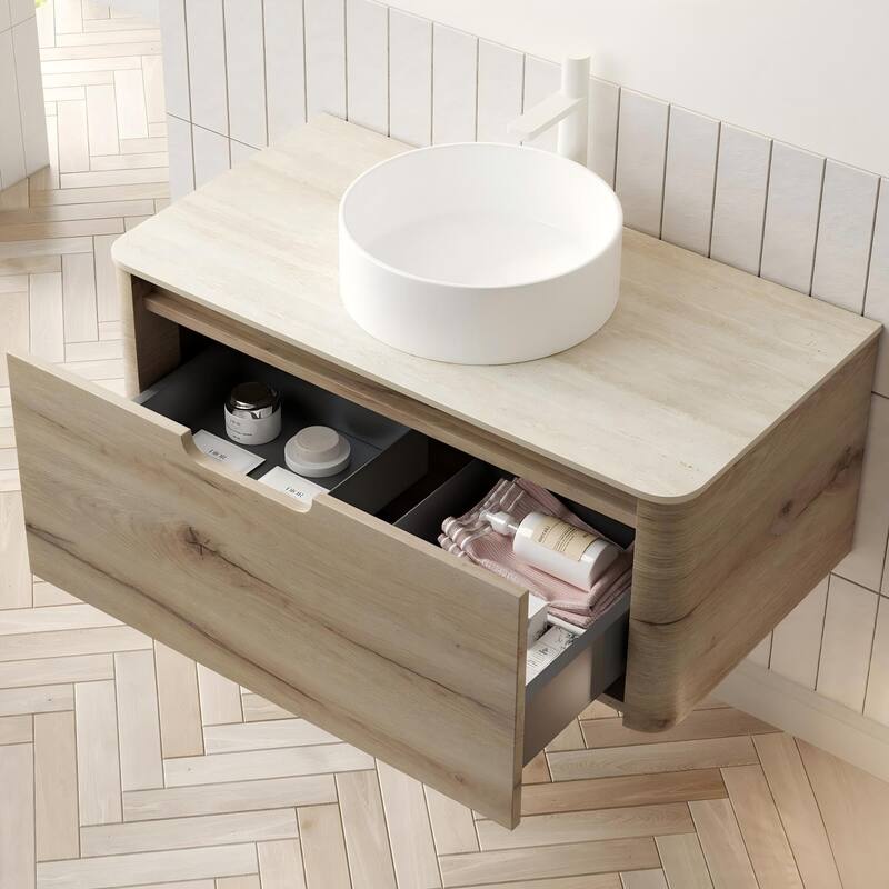 Wall-mounted Bathroom Vanity with Round Vessel Basin