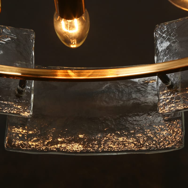 Modern Glam Gold 6-Light Drum Chandelier Textured Glass Pendant Light for Dining Room - D 20.5" x H 24"