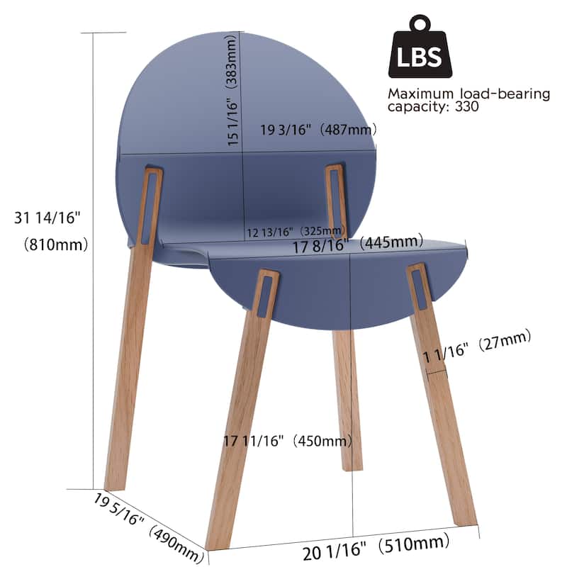 4-Pack Chairs - Wood Legs & PP Seat, Indoor Dining & Living Room Furniture Set