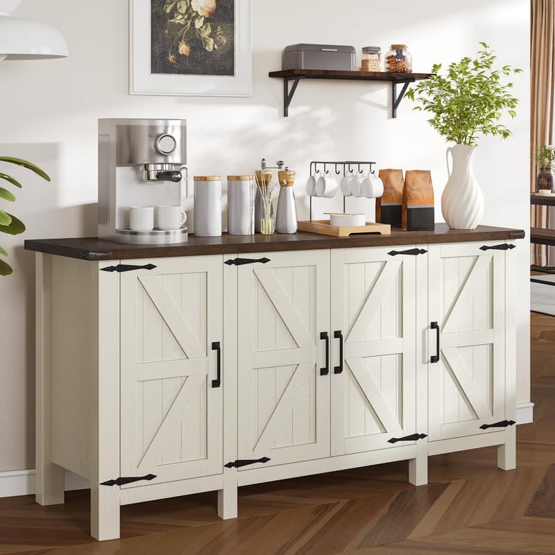 3 Doors Sideboard Buffet Storage Cabinet With Adjustable Shelves - Antique White