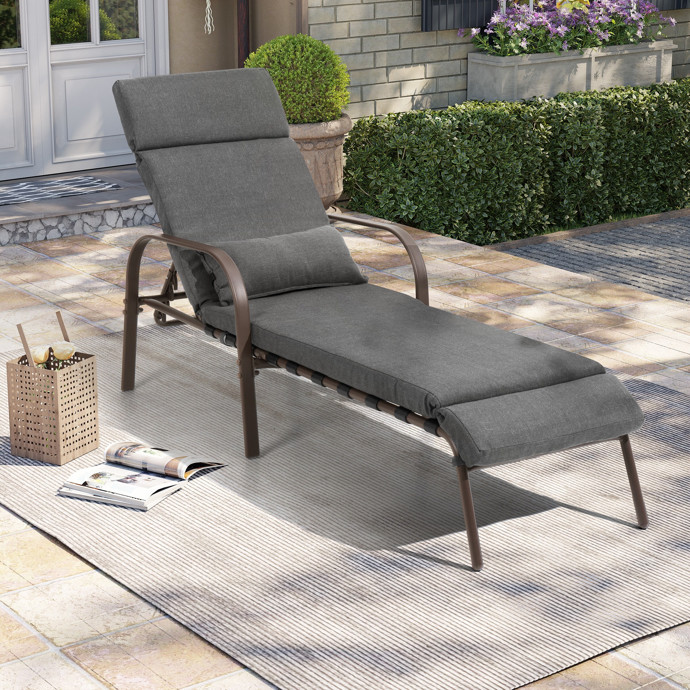 Adjustable Outdoor Patio Chaise Lounge Chair with Cushion for Relaxation-image