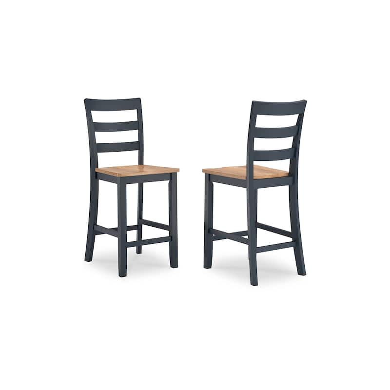 Gasy Counter Height Chair Set of 2, Dark Blue Solid Wood, Brown Seat
