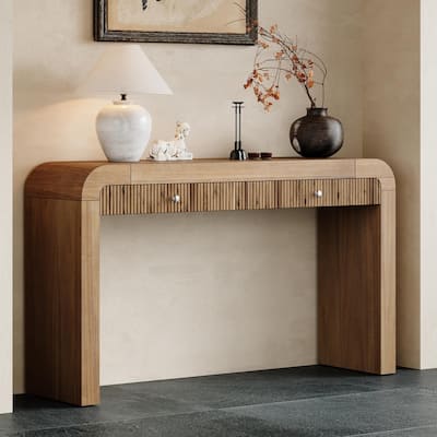 54.3" Rustic Console Table with Fluted Drawers for Entryway or Living Room