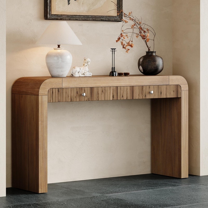 54.3" Rustic Console Table with Fluted Drawers for Entryway or Living Room