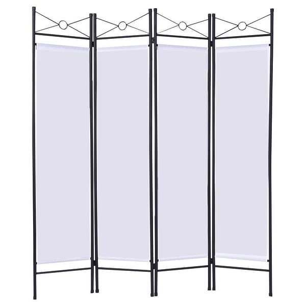 Costway White 4 Panel Room Divider Privacy Screen Home Office Fabric Metal Frame