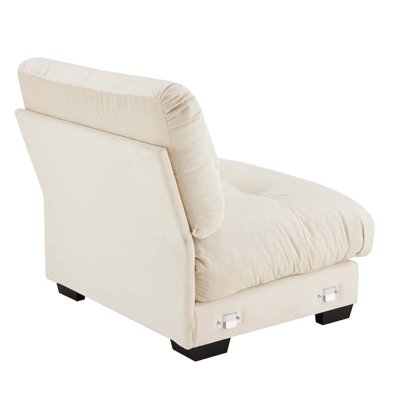 Velvet Upholstered Armless Sofa Chair with 1 Pillow