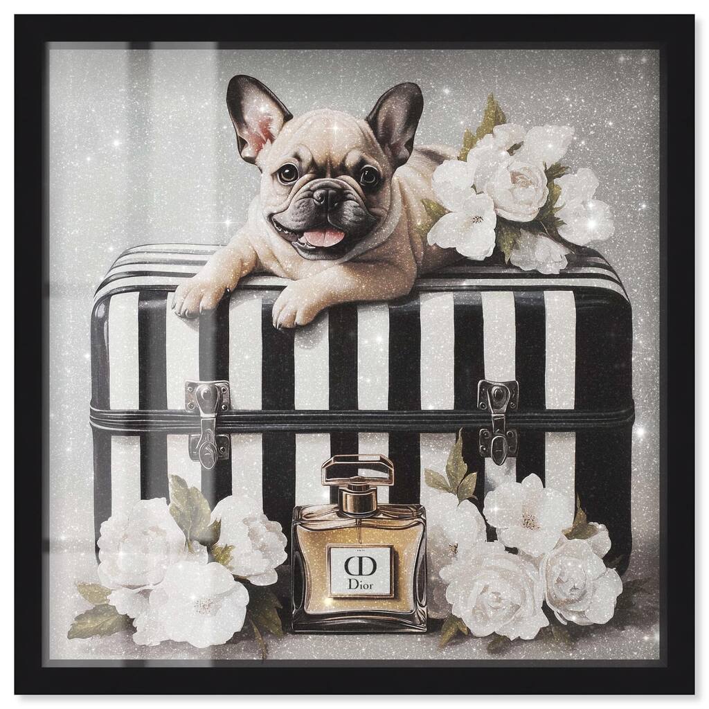 Frenchie Luggage Flowers Shadowbox by Art Remedy