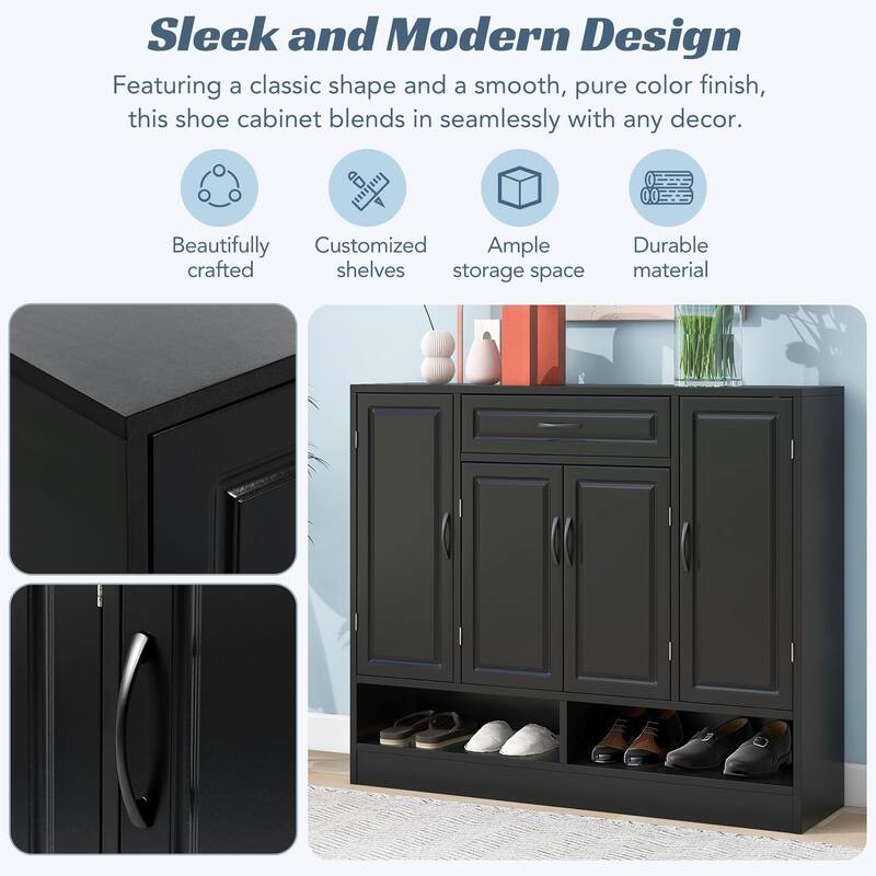 47.2" Modern Shoe Storage Cabinet with Adjustable Shelves, Minimalist Freestanding Shoe Organizer with Drawer for Entryway