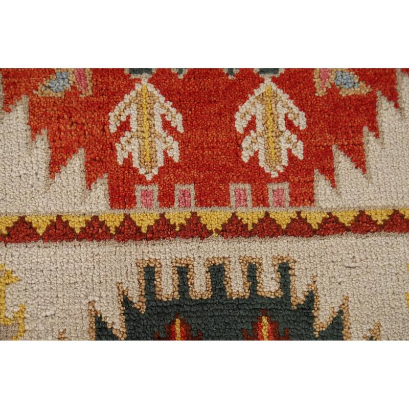 Geometric Heriz Serapi Indian Area Rug Hand-Knotted Wool Carpet - 8'11" x 12'0"