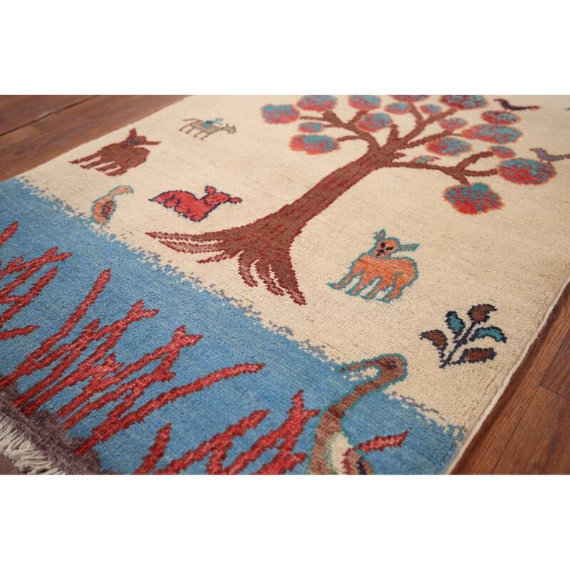 Animals Pictorial Ziegler Oriental Foyer Rug Handmade Wool Carpet - 2'1" x 3'0"