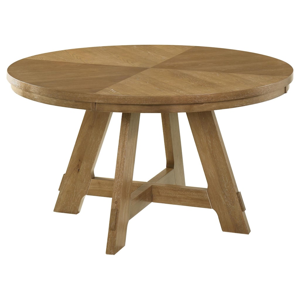Danie Round Dining Table with Starburst Wedge Top, Brown Wood 54 Inch