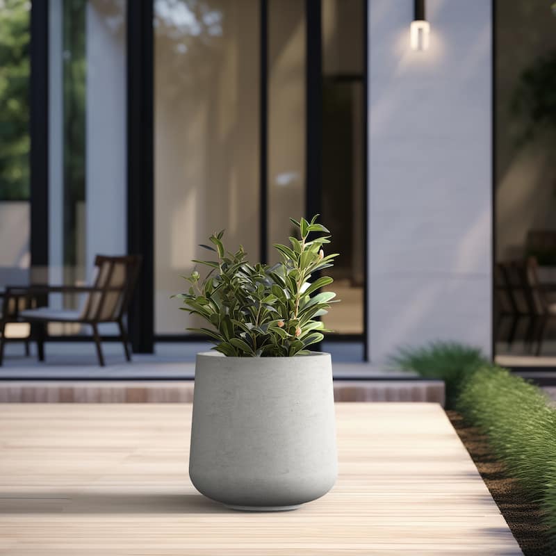 Tall Concrete Round Plant Pots / Large Indoor and Outdoor flower Planters - 15.5 Inch x 17.5 Inch - Stone Finish