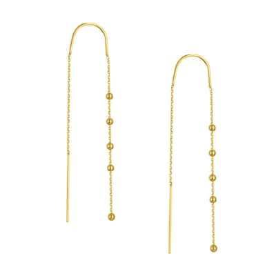 Curata 14k Yellow Gold Bead Accent Threader Long Earrings