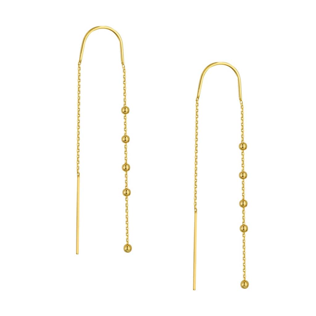 Curata 14k Yellow Gold Bead Accent Threader Long Earrings