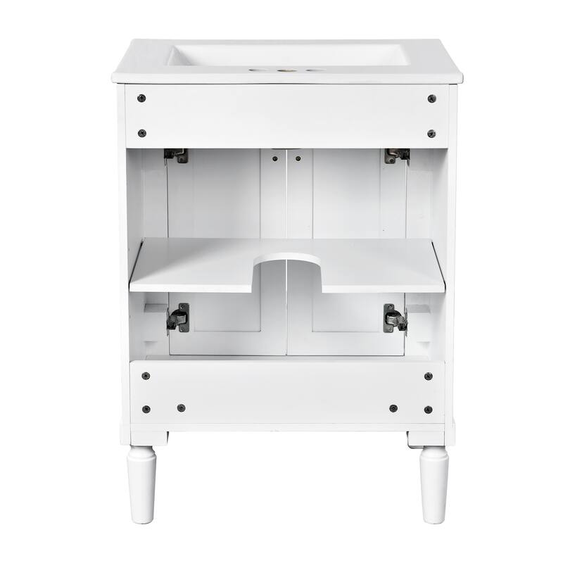Anmytek Modern 24 Inch Bathroom Vanity Single Sink Top with Large Storage Shelves