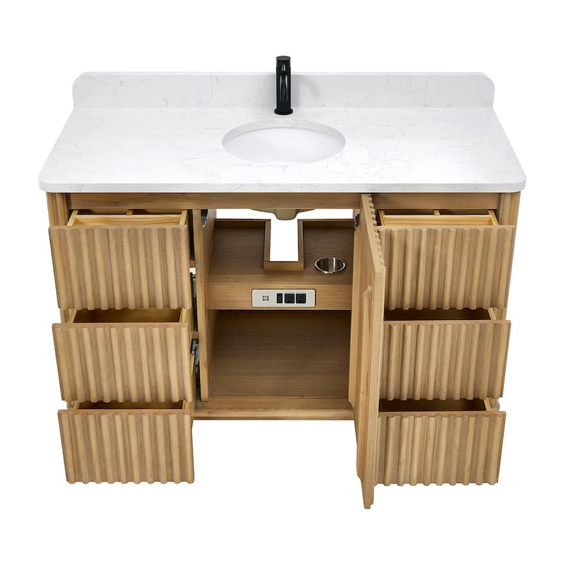 Seoul Bath Vanity with White Grain Composite Stone Top without Mirror