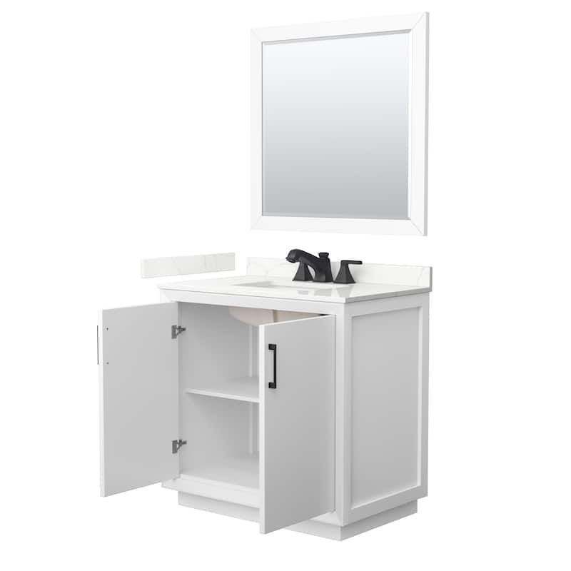 Strada 36-inch Single Vanity, Quartz Top, 34-inch Mirror